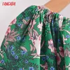 Tangada мода женщины зеленые цветы печатают плечевые пляжные платья винтажные дамы оборками длинное платье 3A60 210609