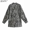 Women Animal Pattern Print Casual Smock Blouse Office Ladies Turn Down Collar Shirt Chic Retro Blusas Tops LS7504 210416