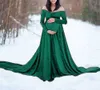 유럽 ​​및 미국 가을 겨울 여성 골드 벨벳 임산부 V- 넥 테일 길이 드레스 사진 드레스 멍청이