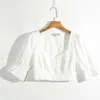 Vintage Puffärmel weiße Bluse Shirt Frauen Sommer schlanke Retro Crop Tops und Blusen Strand Tunika schwarze Bluse feminin 210415