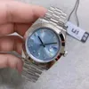 ST9 Çelik Saatler 40mm Elmas Set Mavi Dial Buz Otomatik Mekanik Hareket Safir Cam Başkanı Paslanmaz Erkekler Bilek Swatche258L