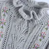 Casual Woman Broderi Hollow Out Sweater Fashion Ladies Höst Mjuk Mock Neck Knitwear Kvinna Eleganta Stickade Toppar 210515