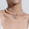 Antique perle chaîne tour de cou avec papillon pendentif collier breloques argenté cou bijoux pour femmes fête bijoux idées cadeaux