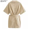 Women Sexy Waist Cut Off Notched Business Shirt Dress Female Chic Back Zipper Hollow Out Casual Mini Vestidos DS8180 210420