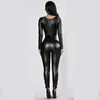 Women's Shapers Sexy Lady Black Leather Latex Catsuits Low Cut With Zipper Open Crotch Elastic Wetlook PU Leotard Bodysuit Ba314Q