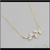 Pendant & Drop Delivery 2021 Sparkling Crystal Leaf Zircon Branch Pendants Necklaces For Women Jewelry Stainless Steel Gold Color Charm Chain