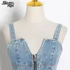 Kadın Ceketler Sling Denim Ceket Etek Kadın Korse Patchwork V Boyun Kolsuz Backless Seksi Fermuar Tasarımcı Düzensiz Hem Ince Mini