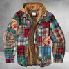 Homens retrô vintage primavera inverno manga comprida camisa xadrez para casaco xadrez overcoat bolso com capuz 210928