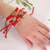 New Hanmade Fatima Hand Evil blue Eye Pendants Woven Red String Bracelet For Women Fashion Lucky Gold Plated Beads Bracelet GC257