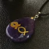 Collier pendentif goutte d'eau en pierre naturelle Gravé Christian Fish Shape Pattern Jewely Amethyst Rose Quartz Lapis Lazuli Reiki Heal Charm Crystal Hang Accessoire