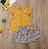 1-6Y Été Fleur Enfant Kid Bébé Filles Vêtements Ensemble Volants Mousseline Tops Imprimé Floral Jupes Tenues Enfants Costumes 210515