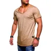 nuova maglietta da uomo con scollo a V fitness bodybuilding maglietta high street estiva a maniche corte con cerniera top in cotone casual