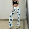 Heart Printed Oversize Straight Y2k Denim Pants White Capri High Waist Women's Fashion Mom Jeans For Girls Trousers For Female 210415