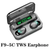 F9-5C TWS trådlös Bluetooth hörlurar 5.0 Touch Headphones Earputs Stereo Sport Musik Vattentät LED-skärm Örsel med MIC Retail Box