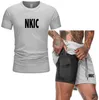 New Men's Oversized Roupas Brand Tshirt Preto e Shorts Homens Tracksuit 2 Peça Set Summer Impresso Homem Define roupas curtas