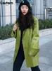 Pelle sintetica da donna Lautaro Autunno Avocado Verde Giacca in PU oversize Manica lunga Risvolto Monopetto Allentato Moda coreana 2021 Y2K Jack