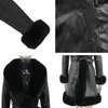Women's Leather & Faux Side Pockets Jackets Women Fashion PU Tie Belt Waist Long Coats Elegant Solid Fur Female Ladies