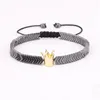 Brins de perles Design perles d'hématite de haute qualité couronne charme amitié macramé Bracelet réglable pour hommes Fawn22