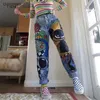 Frauen Cartoon Gedruckt Jeans Atumn Winter Mädchen Harem Hose Hosen Einreiher Plus Größe Weibliche Hight Taille Denim Jean 210809