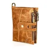 Cartera corta para hombre con cadena antirrobo cuero genuino Retro Crazy Horse Money Card monedero titular para hombre