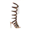 Leopard Print Women’s Sandals أصيلة سيدات عالية الكعب الحذاء أحذية 12 سم الحجم 3-14 15