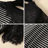 Summer Crochet Thin Women Sweater Knit Stiching Pullover Tops O Neck striped sexy lace Chic Female Jumper Pull Femme jumper 210604