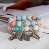 Beaded Strands 3pcs/Set Leaves Heart Alloy Pendant Beads Pulseras Mujer Boho Bracelet For Women Gift Natural Stone Wristband Bangles Trum22