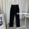 Koreańska moda białe dżinsy dla kobiet wysoki talia długie spodnie streetwear proste spodnie nóg DENIM DANIE BAGGY FEMME BLACK 210629