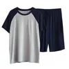 Modaler Sommer-Pyjama für Herren, dünner Abschnitt, lockere Kurzarm-Shorts, kann draußen getragen werden, Sport-Heimservice-Anzug, Herren-Nachtwäsche