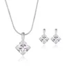 Kolczyki Naszyjnik MXGXFAM Square Cyrkon + Wisiorek i Stud Set Set Fore Women White Gold Color