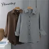 YITIMUCENG Gömlek ve Bluz Bayan Kore Moda Giyim Houndstooth Vintage Uzun Kollu Turn-down Yaka Bahar 210601