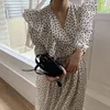 Polka dot ruffled v-neck large skirt chiffon dress casual female summer j Korean fashion women's clothing 210520