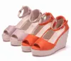 Kadınlar Için Takozlar Ayakkabı Retro Açık Burun Ayak Bileği Platformu Plaj Beyaz Sandalet Artı Boyutu Örgü Yüksek Topuklu Toka-Kayış Roma Ayakkabı Y0305