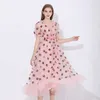 Lantejoulas vestido de morango mulheres elegante vestido longo v neck slow sleeve mesha sexy vestidos festa vintage vestido floral mulheres robe 210311