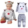 Renna Set di vestiti per neonato Costumi di Natale T-shirt per neonato Pantalone 2 pezzi Completo di abbigliamento Cervo Tuta per neonato in pile 210413