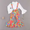 1-6Y Toddler Çocuk Kız Giysileri Set Beyaz Ruffles Tops Kravat Boya Flare Pantolon Kıyafetler Çocuk Giyim Sonbahar Kostümleri 210515