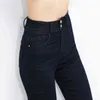 Leijijeans زر يطير النساء الجينز عالية الخصر سيدة السراويل السوداء عالية مرونة نحيل بسط المرأة تمتد 211129