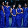 Royal Blue Sequins bruidsmeisje jurken 2022 zeemeermin vloerlengte satijn een schouder op maat gemaakte plus size maid of honor jurk land strand bruiloftsfeest slijtage