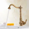 Retro Style Antique Brass Kitchen Faucet Cold and Water Mixer Single Handle 360 Degree Rotation Arrival Tap XT-25 210719