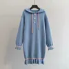 H.SA Pull Femme Nouveaute Women Long Sweater Hooded Dresses Ruffles Dress Korean Fashion Loose Knit Jumper Casaco Feminino 210417