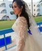 2022 Plus Size Arabic Aso Ebi Mermaid Luxurious Sexy Wedding Dress Lace Beaded Sheer Neck Bridal Gowns Dress ZJ266