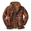 Men's Jackets Men's European American Men Quilted Lined Button Down Cotton Plaid Shirt Add Velvet Warm Long-sleeved With Hood Autumn