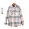 women green plaid shirt jacket women tops and blouse winter Thick Wool shirt Coat casual long skeeve plus size shirt female 210721