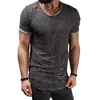 Icelion Yaz Pamuk T Gömlek Erkekler Moda Delik Kısa Kollu T-Shirt Katı Slim Fit O Boyun Casual Tshirt Bırak 210726 Tops