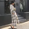 Nomikuma Plaid Maxi Dress Donna Turn Down Collar Manica lunga Casual Abiti vintage Donna Vita sottile Autunno Abiti 3c205 210514