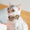 Leopard Print Fashion Luxurious Dog Cat Collar Breakaway with Bell and Bow Tie Adjustable Safety Kitty Kitten Set Small Dogs Collars size 7 Colors Blue