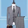 2022 Heren Herfst Nieuwe Gestreepte Pak Jeugd Slanke Fit Plaid Pak Professionele Business Casual Pak Drie Pieces X0909