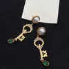 Stud Elegant Golden Key Earrings Ladies Women's Retro Style Green Shine Christmas Fashion Fine Jewelry Accessories R230619