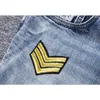 Streetwear Summer Ly Fashion Men Jeans Retro Ljusblå Patches Designer Ripped Denim Shorts Hip Hop Punk Short Fqbm