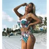 Taille haute Bikini Set Mujer Push Up Bandage Maillots De Bain Femmes Floral Deux Pièces Maillot De Bain À Bretelles Biquinitraje de Baño 210630